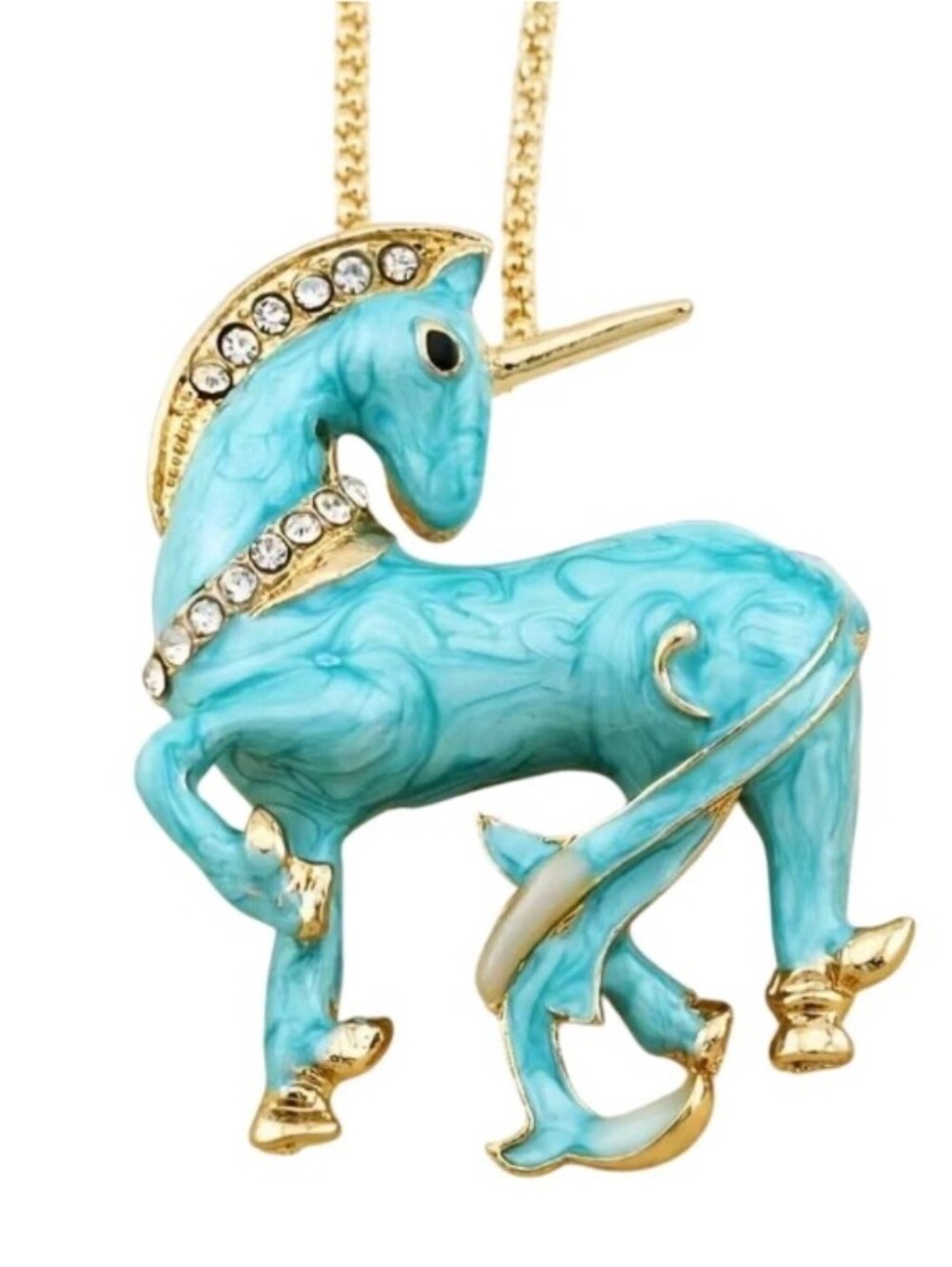 Betsey Johnson Turquoise Enamel Unicorn Pendant Necklace with Gold-Tone Accents